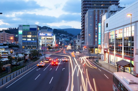 小樽駅前の歩道橋から